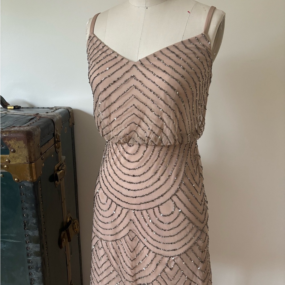 Adrianna Papell Blush Beaded Midi Dress